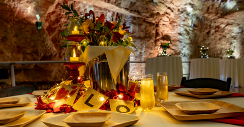 romantic dinner setting underground
