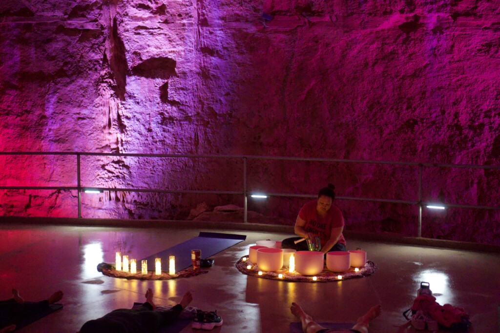 Yoga by candlelight in a cave